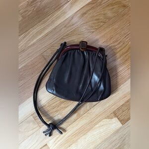 Andé Mid Century Chocolate Leather and Tortoiseshell Bakelite Purse Vintage